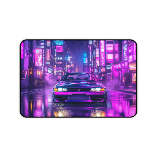 R32 Skyline Mouse Pad - Cyberpunk Gaming Mat with Iconic Car in Neon Night City, Large Desk Mat for Gamers and Office Use