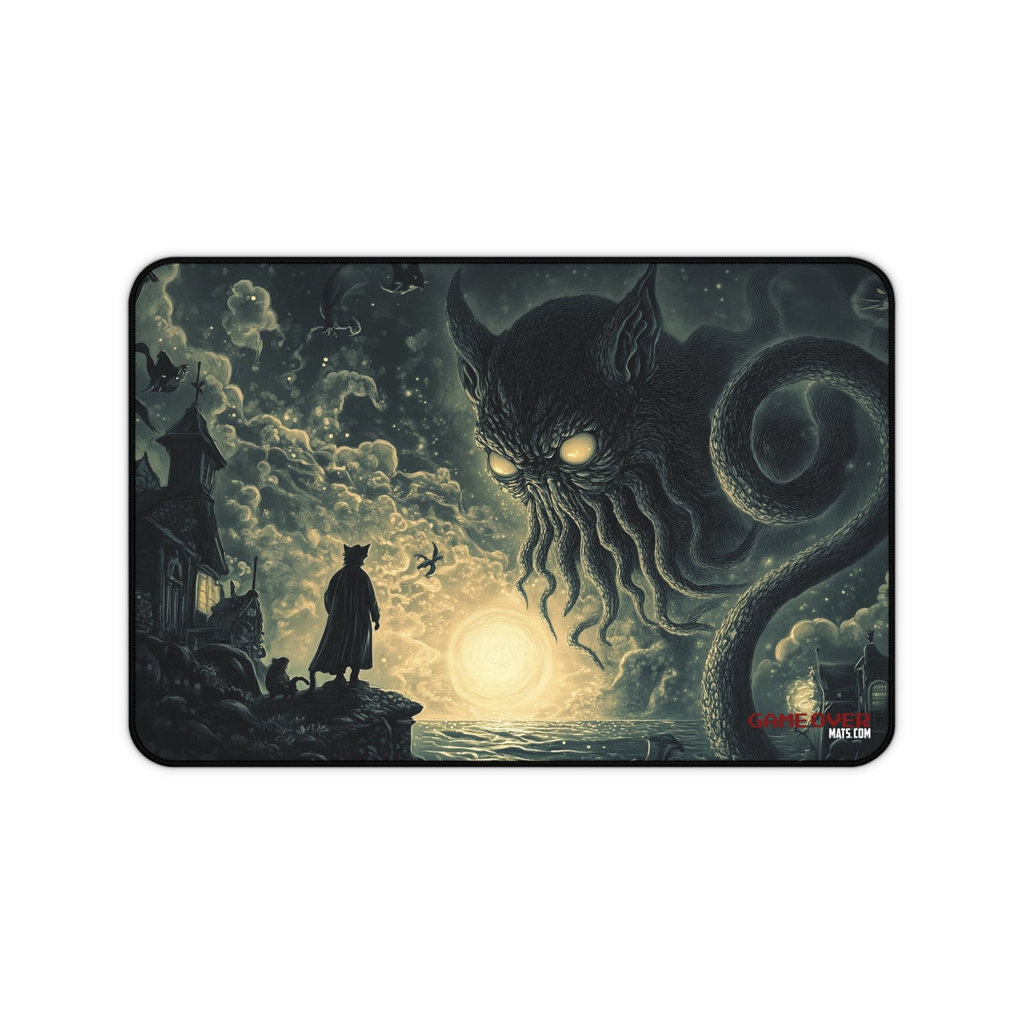 Cthulhu Cat Desk Mat - Large Mouse Pad Inspired by H.P. Lovecraft - Cosmic Horror & Cat Art