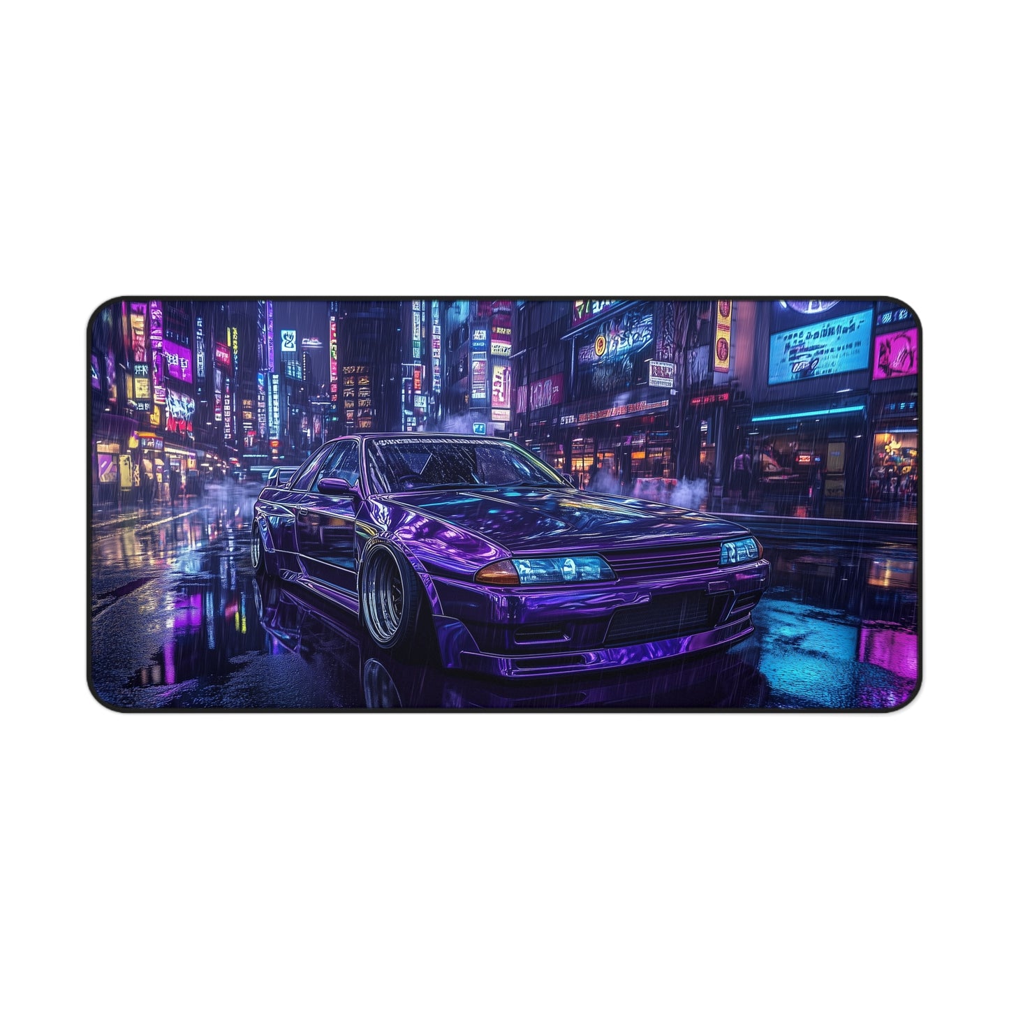 Cyberpunk Nissan R32 Skyline Mouse Pad - Gaming Desk Mat with Neon City Design for Car Enthusiasts, Office and Home Setups