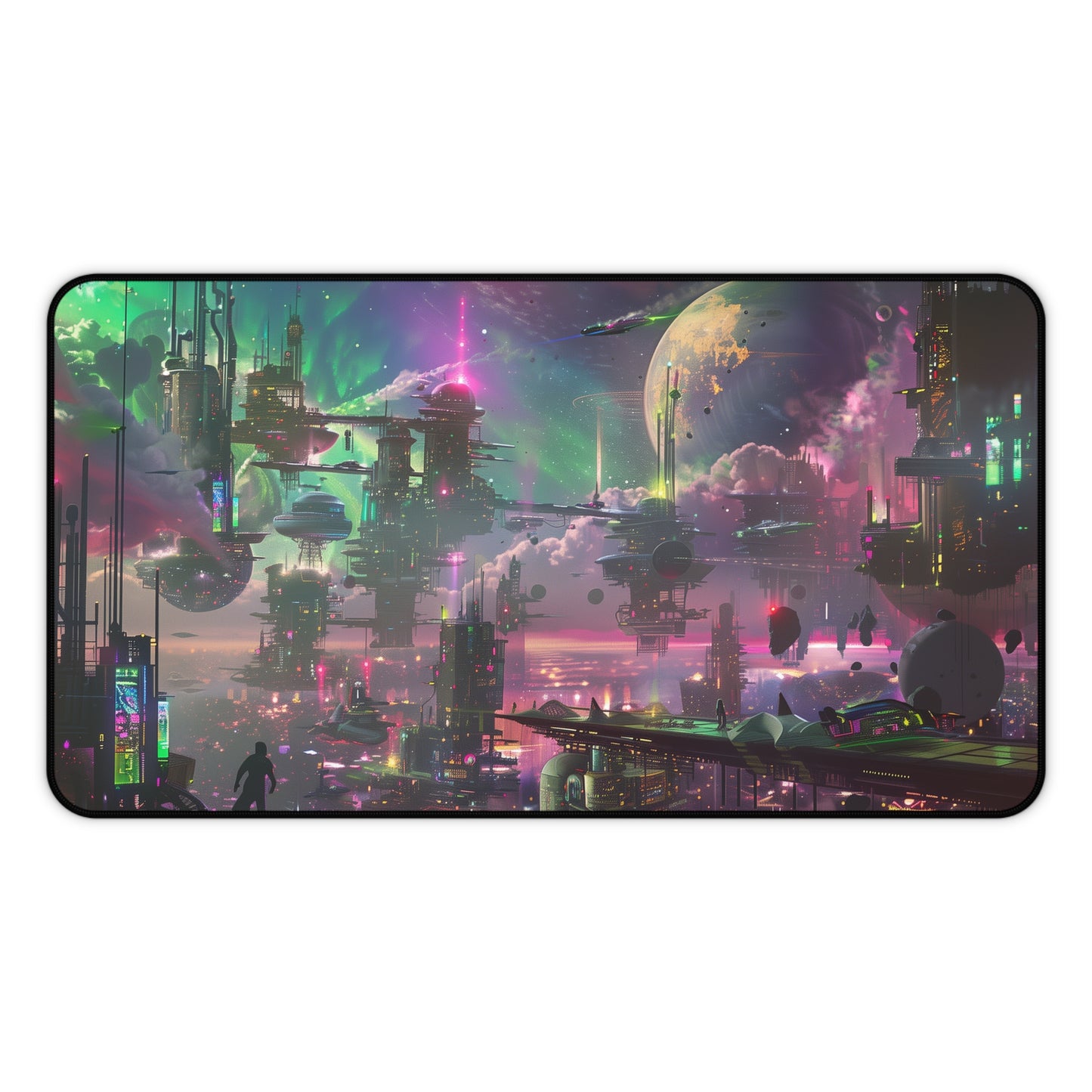 Futuristic Space City Mouse Mat - Vibrant Nebula Design