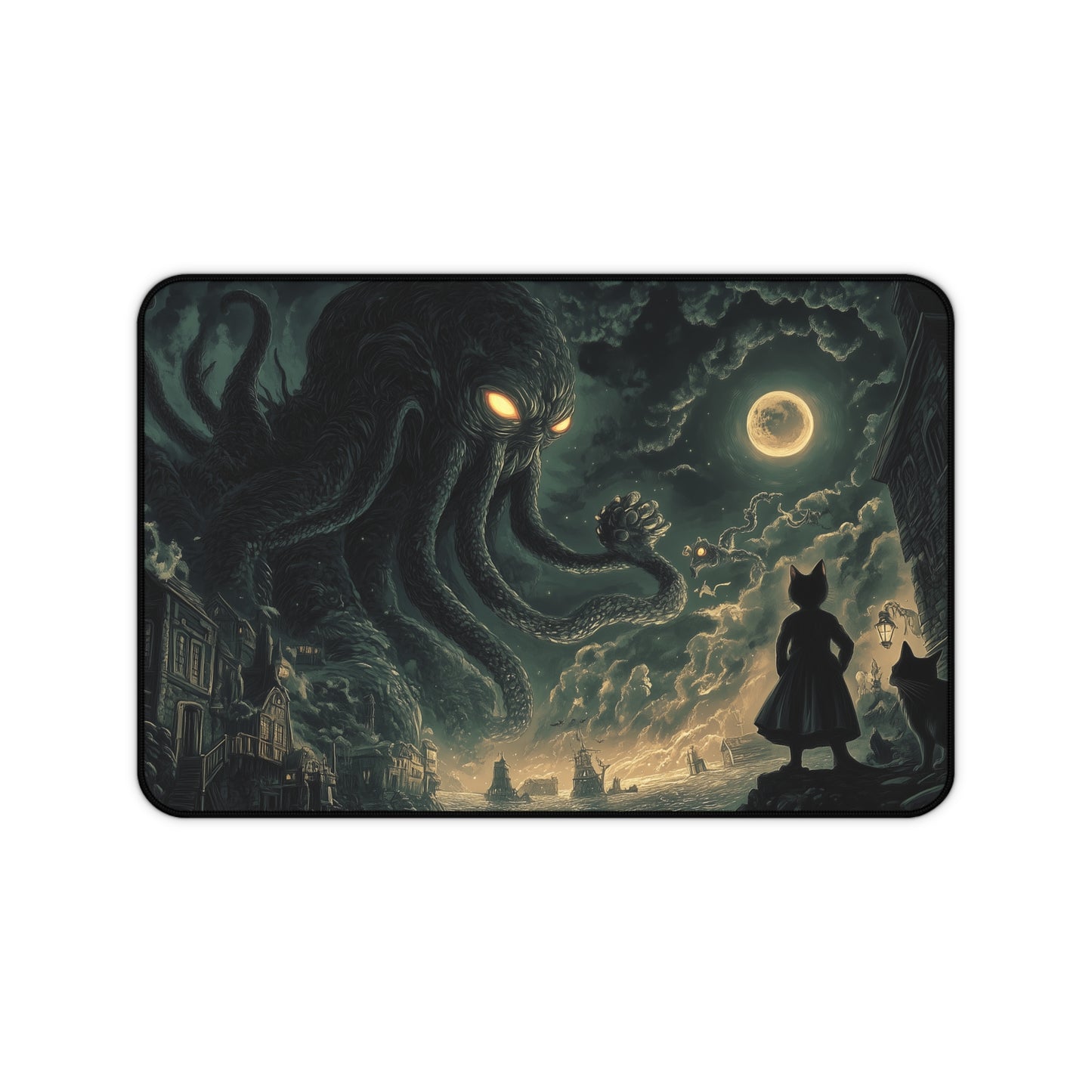 Large Cthulhu Cat Mouse Mat - H.P. Lovecraft Desk Pad - Gamer Mouse Pad with Cosmic Horror Art