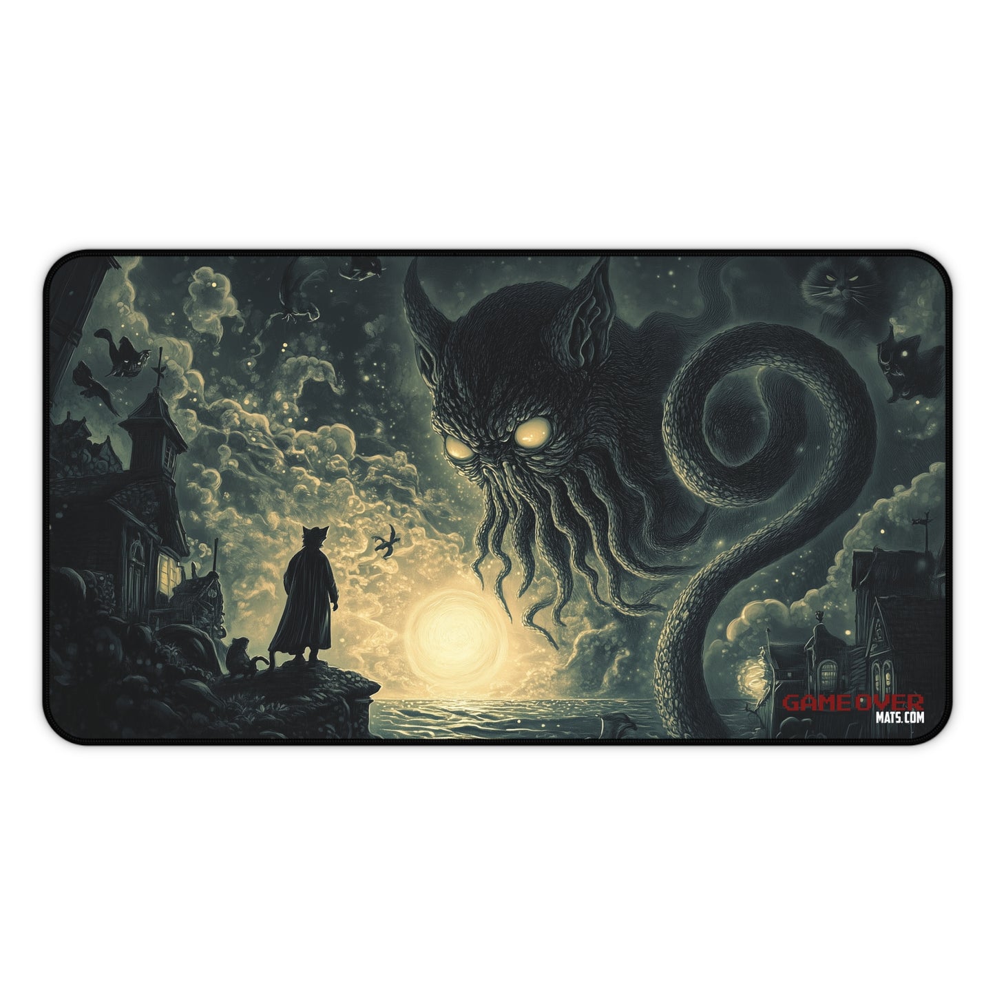 Cthulhu Cat Desk Mat - Large Mouse Pad Inspired by H.P. Lovecraft - Cosmic Horror & Cat Art