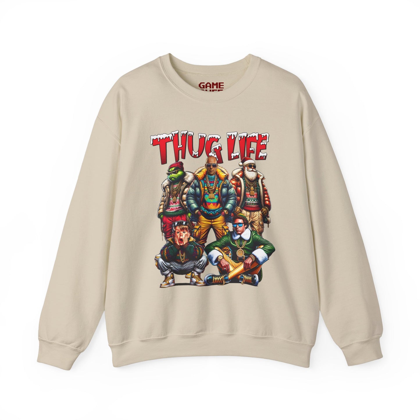 Christmas Thug Life Sweatshirt - Grinch, Bruce Willis, Kevin McCallister, Elf, Santa Claus - Funny Ugly Holiday Sweater, Xmas Party Shirt