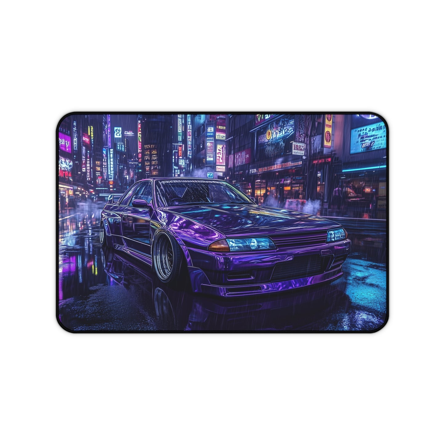 Cyberpunk Nissan R32 Skyline Mouse Pad - Gaming Desk Mat with Neon City Design for Car Enthusiasts, Office and Home Setups