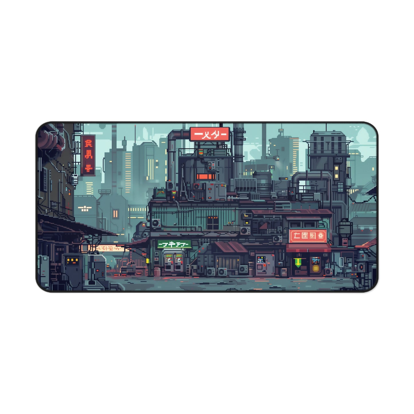 8-Bit Pixel Art Cyberpunk Industrial City Mouse Mat