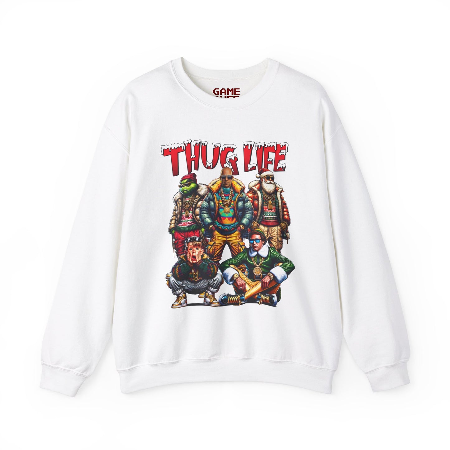 Christmas Thug Life Sweatshirt - Grinch, Bruce Willis, Kevin McCallister, Elf, Santa Claus - Funny Ugly Holiday Sweater, Xmas Party Shirt