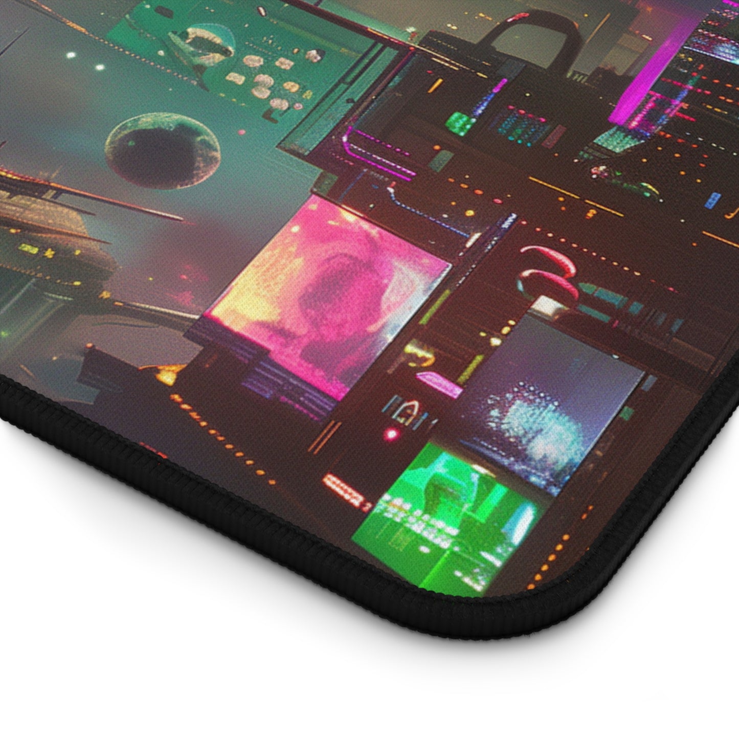 Futuristic Space City Mouse Mat - Neon Vibrant Nebula Design