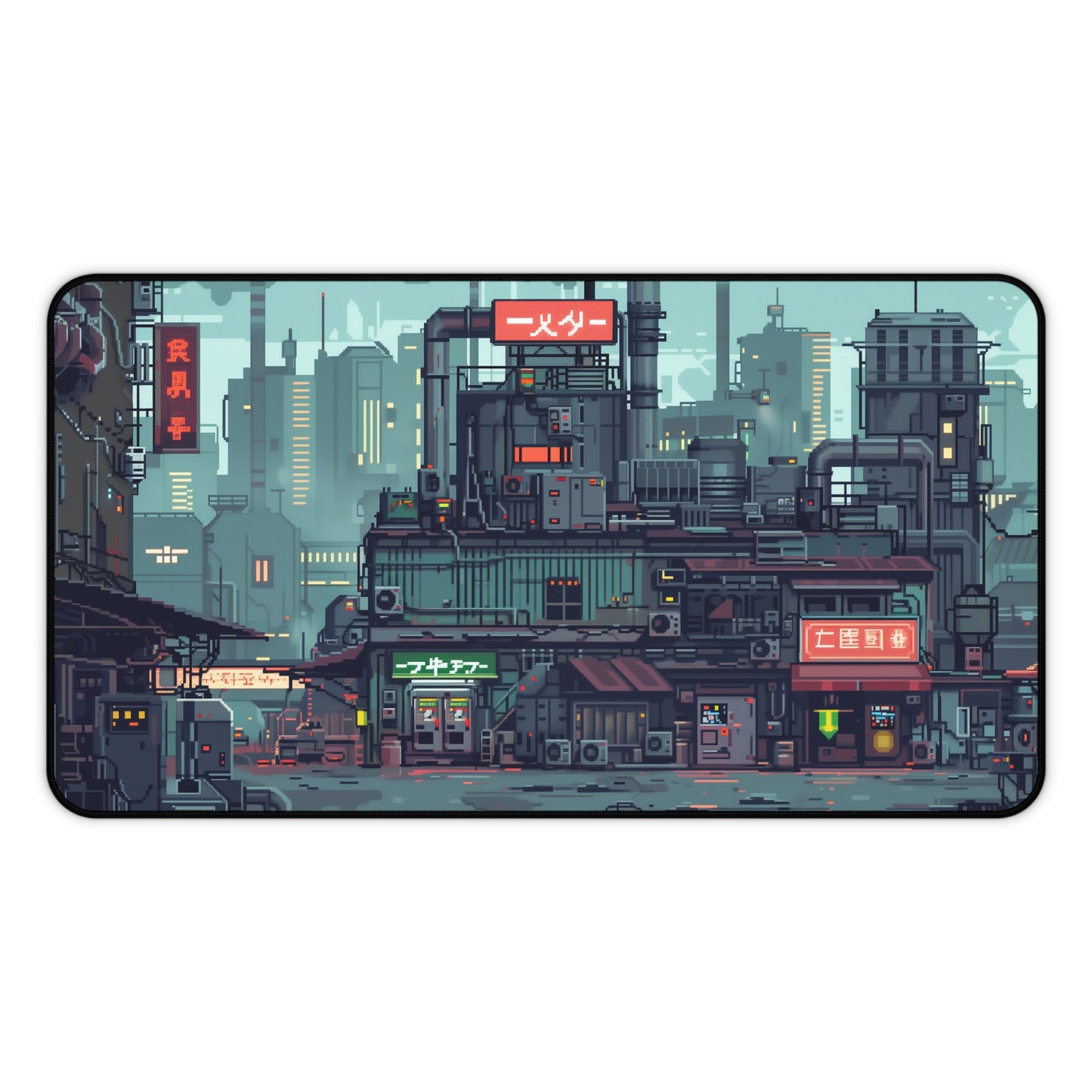 8-Bit Pixel Art Cyberpunk Industrial City Mouse Mat