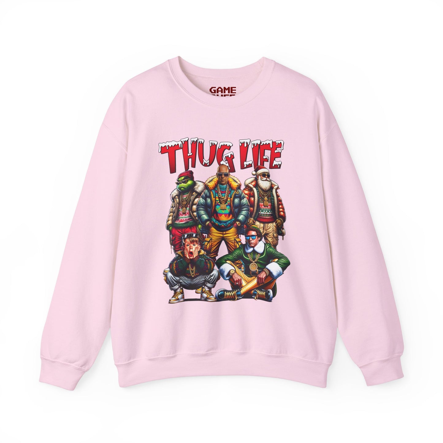 Christmas Thug Life Sweatshirt - Grinch, Bruce Willis, Kevin McCallister, Elf, Santa Claus - Funny Ugly Holiday Sweater, Xmas Party Shirt