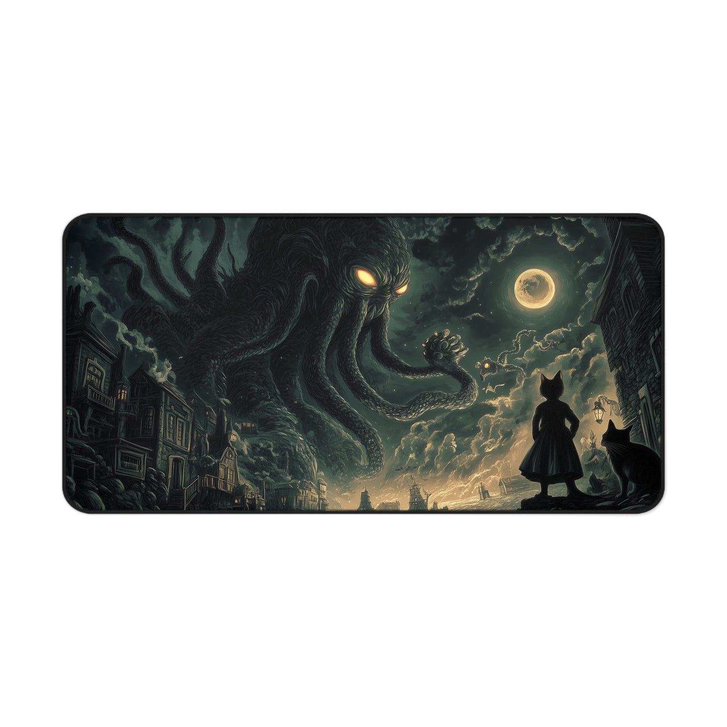 Large Cthulhu Cat Mouse Mat - H.P. Lovecraft Desk Pad - Gamer Mouse Pad with Cosmic Horror Art