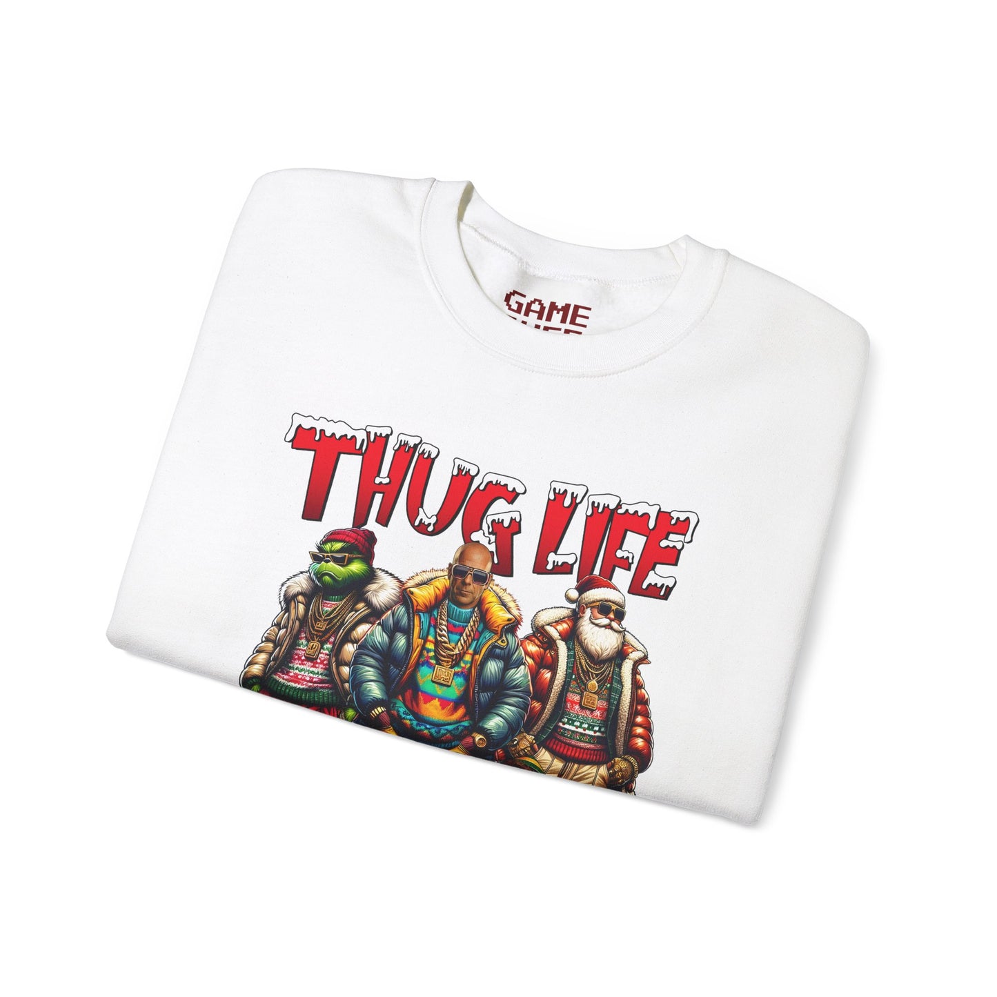 Christmas Thug Life Sweatshirt - Grinch, Bruce Willis, Kevin McCallister, Elf, Santa Claus - Funny Ugly Holiday Sweater, Xmas Party Shirt