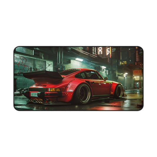 Red Porsche 911 Mouse Mat - Vintage Asian Cityscape Design