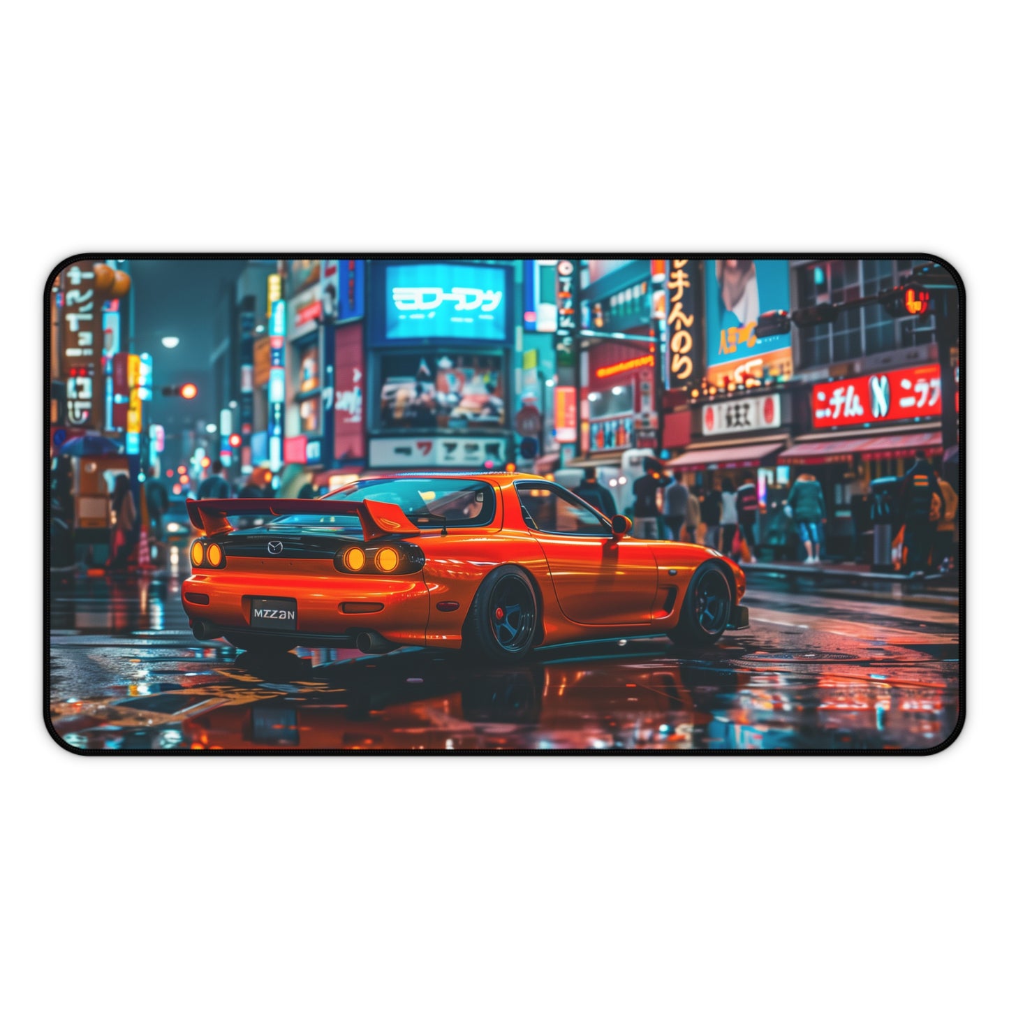 Orange Mazda RX7 Third Generation Mouse Mat | Vibrant City Backdrop Design