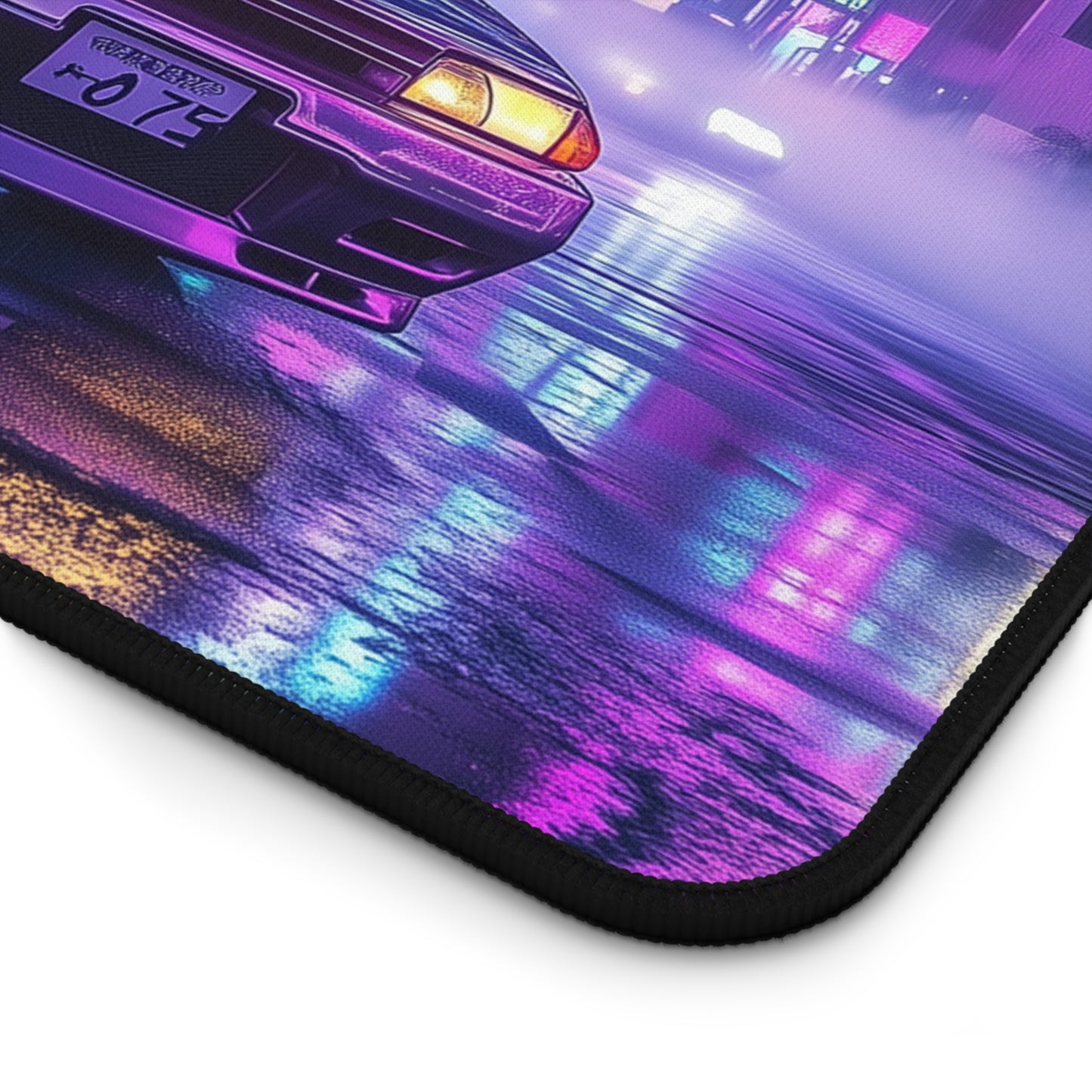 Large Cyberpunk Car Mouse Pad - Nissan R32 Skyline in Neon City, Gaming Desk Mat for PC Setup, Smooth Surface with Non-Slip Base