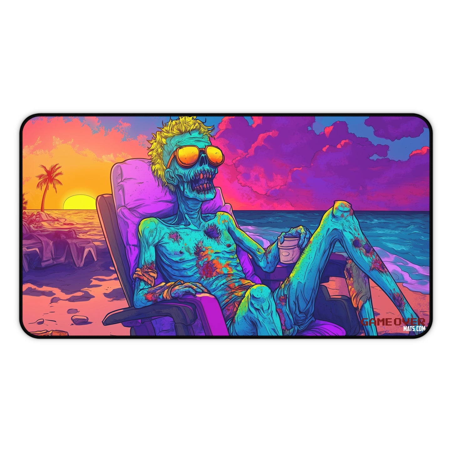 Large Cartoon Zombie Beach Mouse Pad | Quirky Sunbathing Zombie Design