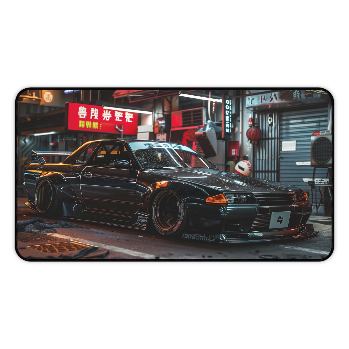 Black Nissan R32 Skyline Mouse Mat with Body Kit - Asian City Design