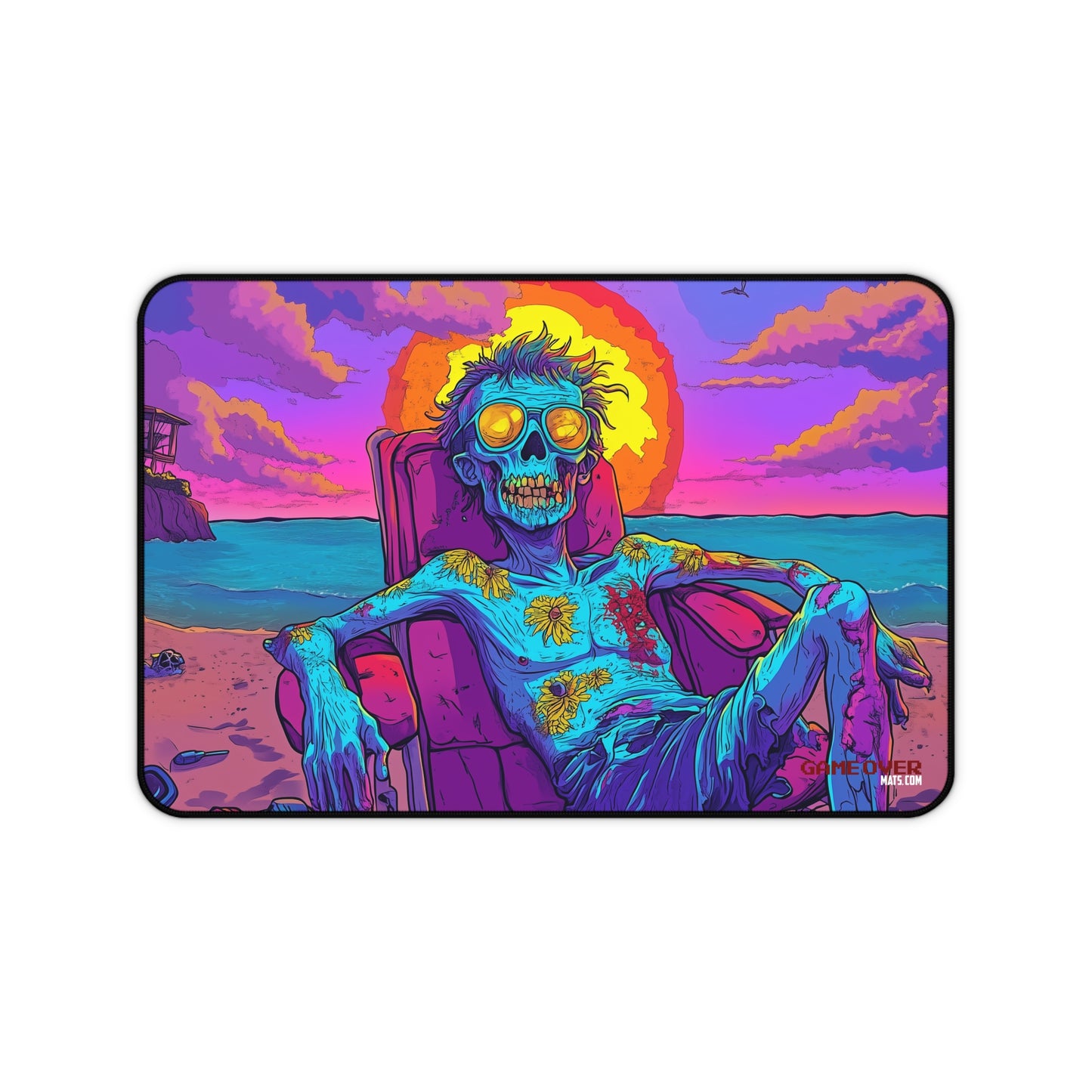 Vibrant Cartoon Zombie Beach Mouse Mat | Unique Zombie Sunbathing