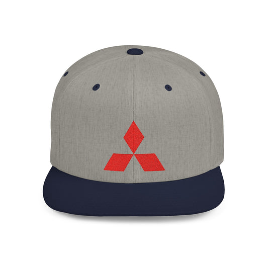 Mitsubishi Logo Snapback Flat Bill Hat - Embroidered Car Enthusiast Cap in Multiple Color Combinations for Men & Women