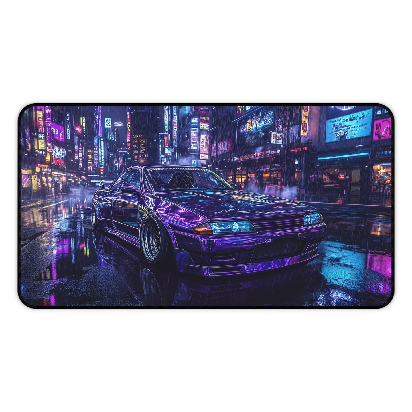 Cyberpunk Nissan R32 Skyline Mouse Pad - Gaming Desk Mat with Neon City Design for Car Enthusiasts, Office and Home Setups