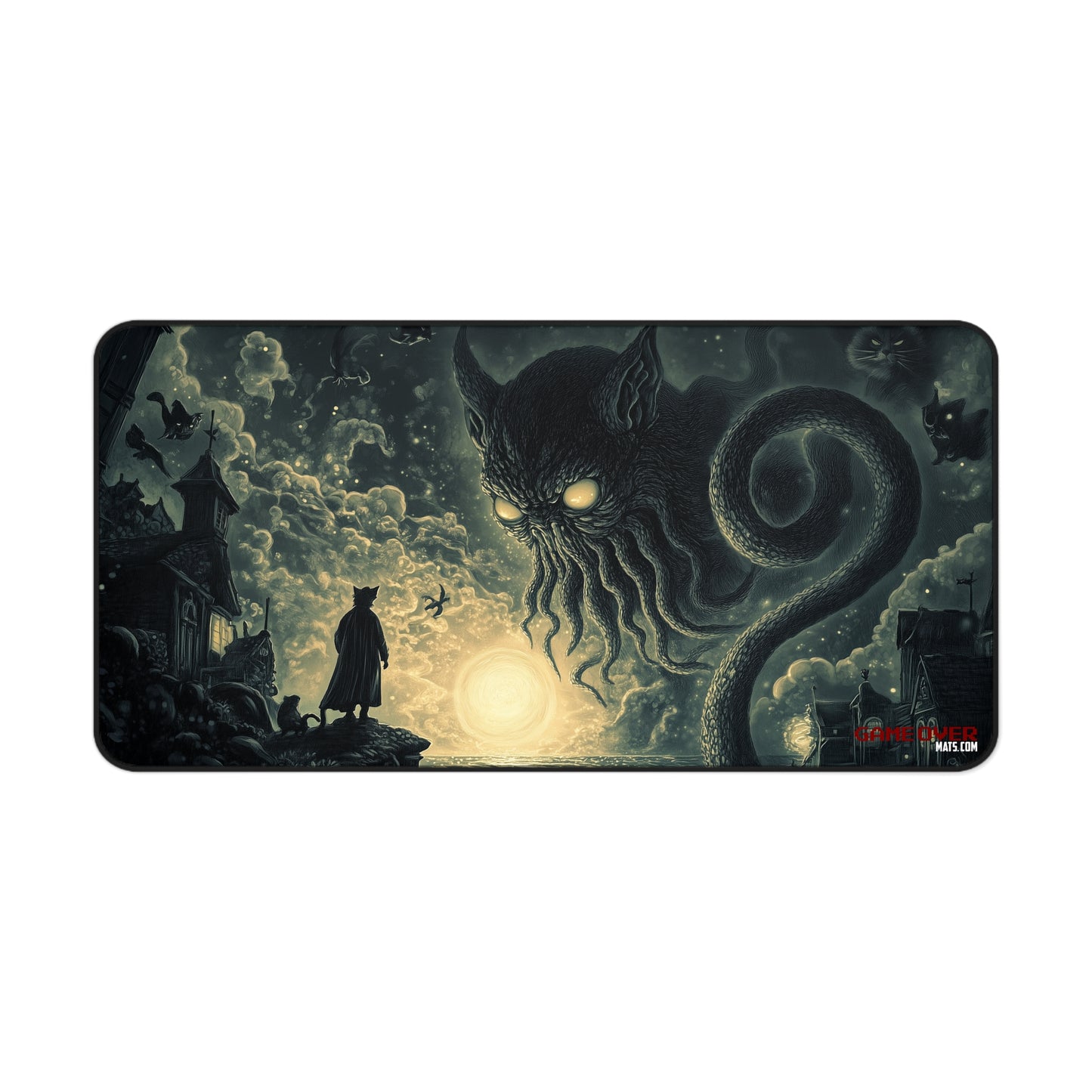 Cthulhu Cat Desk Mat - Large Mouse Pad Inspired by H.P. Lovecraft - Cosmic Horror & Cat Art