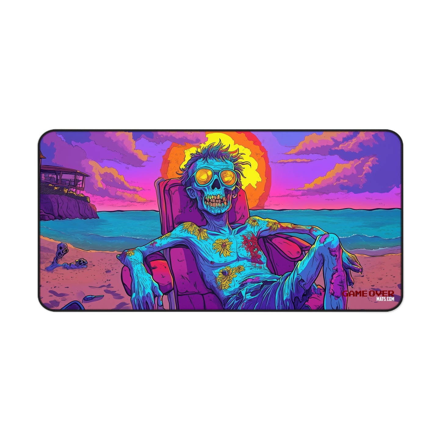 Vibrant Cartoon Zombie Beach Mouse Mat | Unique Zombie Sunbathing