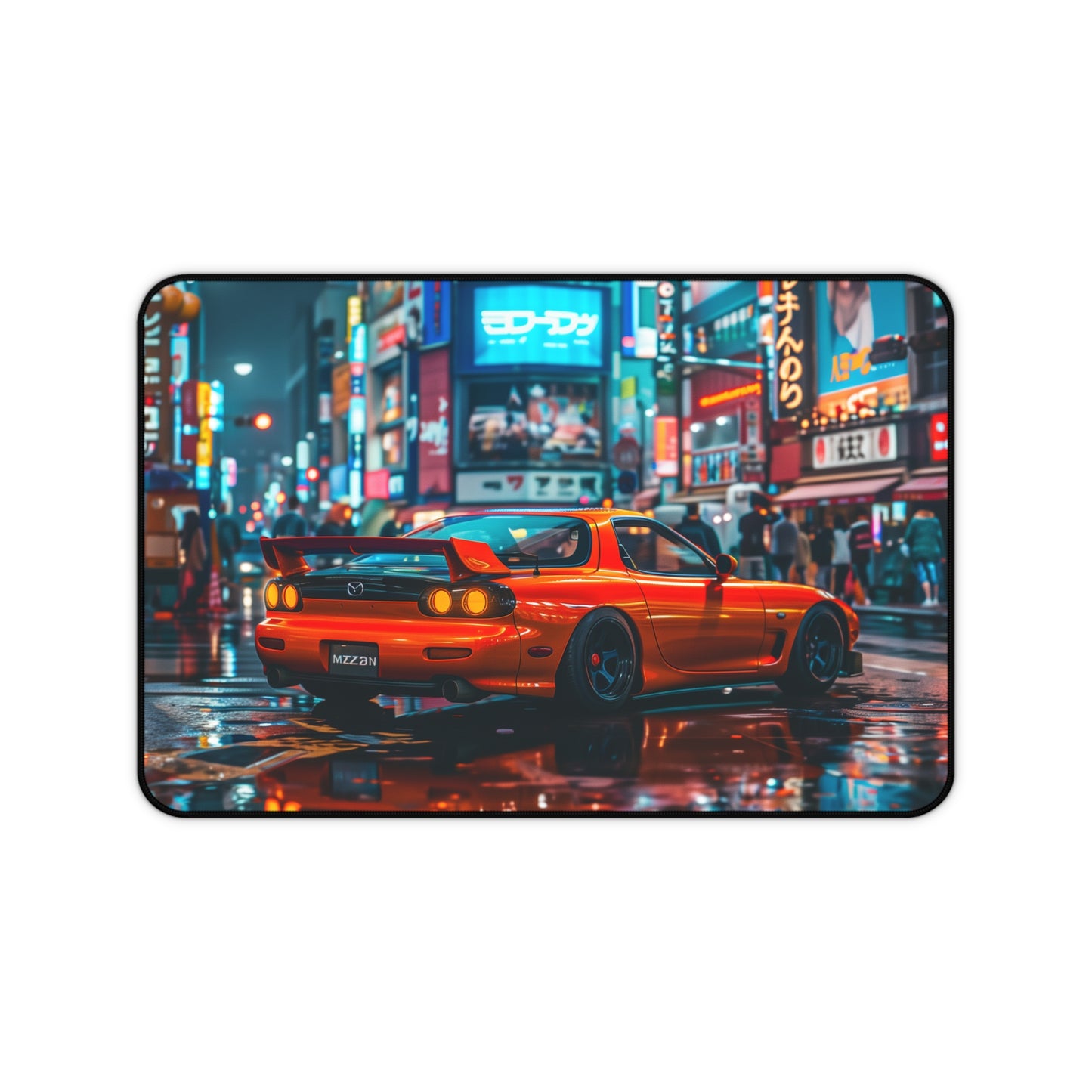 Orange Mazda RX7 Third Generation Mouse Mat | Vibrant City Backdrop Design