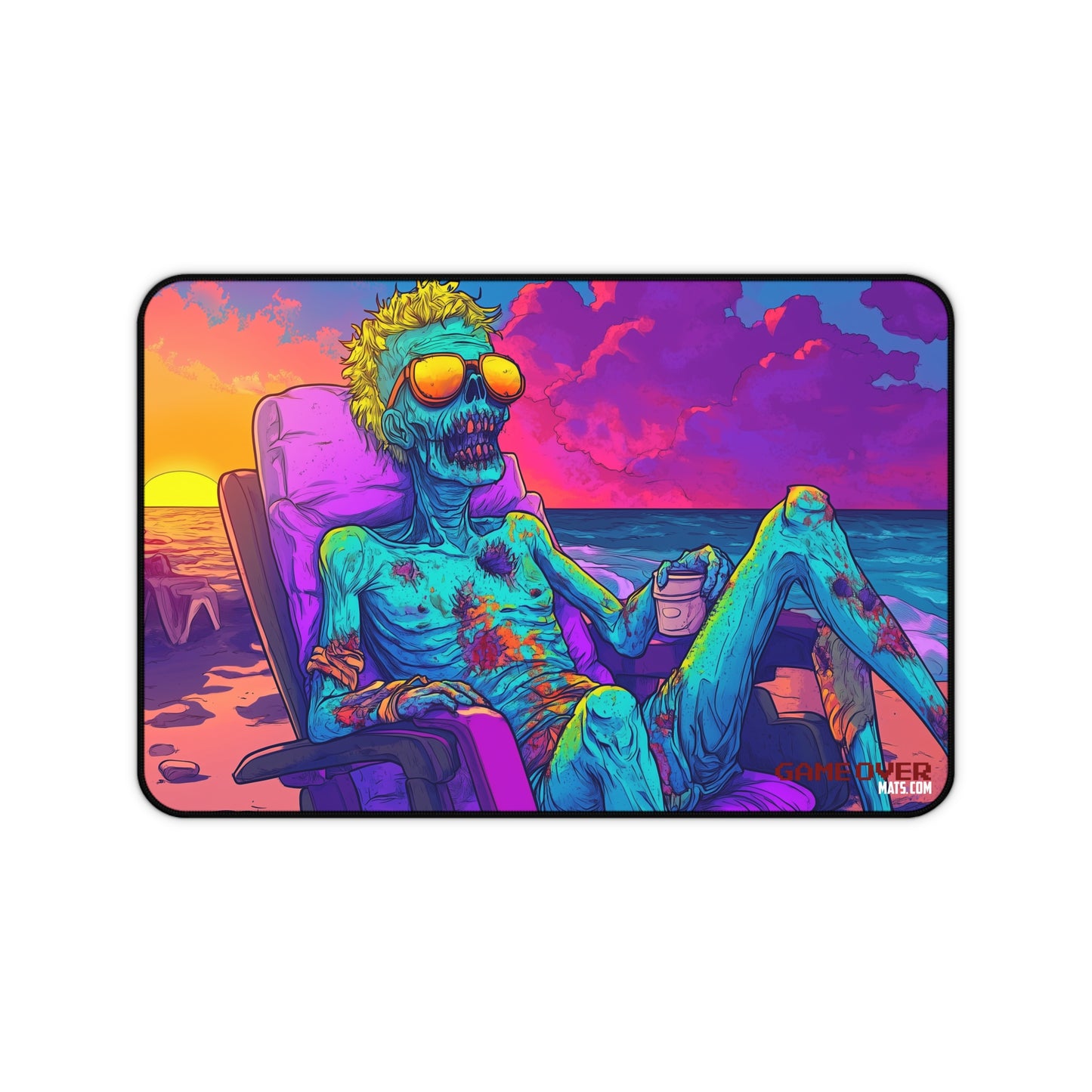 Large Cartoon Zombie Beach Mouse Pad | Quirky Sunbathing Zombie Design