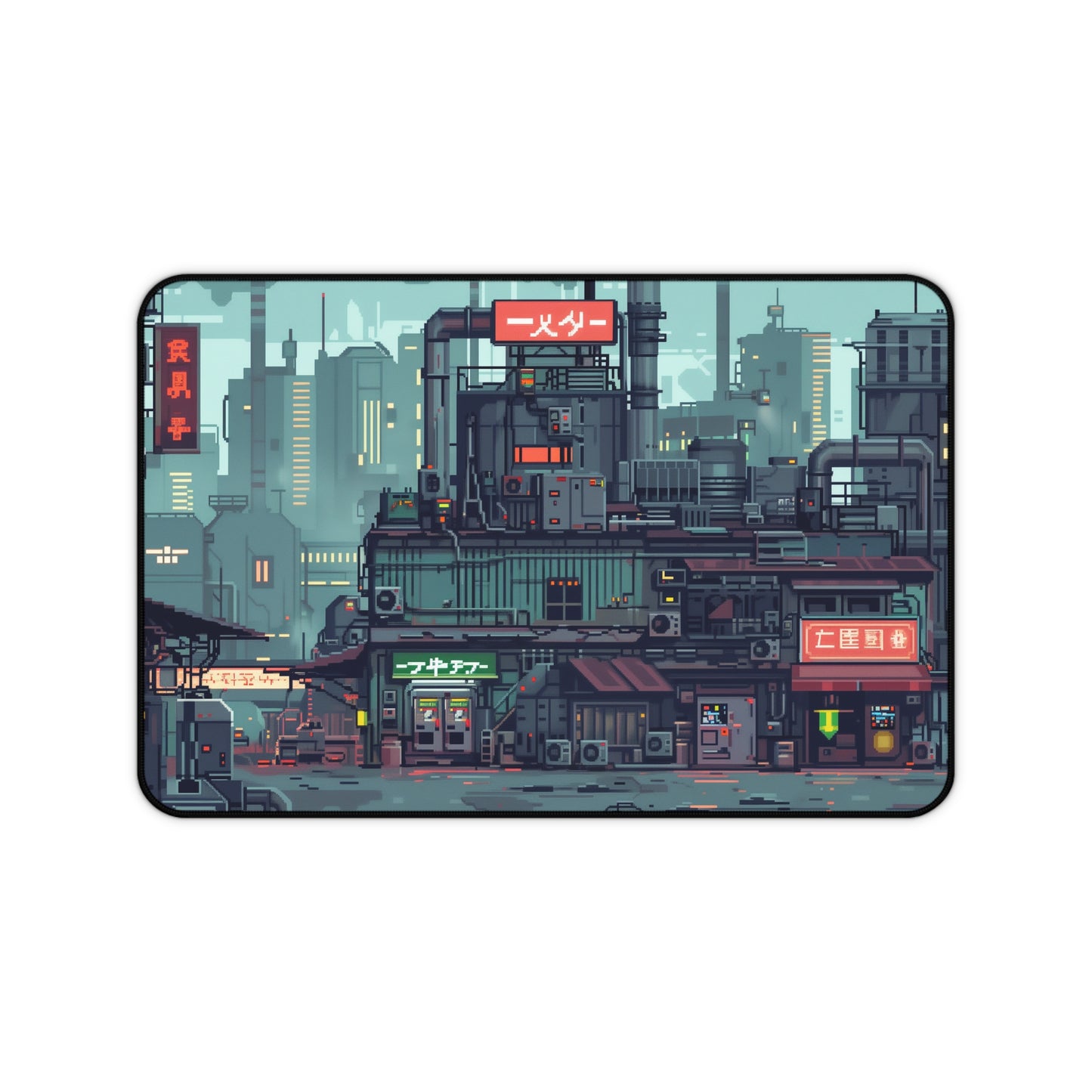 8-Bit Pixel Art Cyberpunk Industrial City Mouse Mat