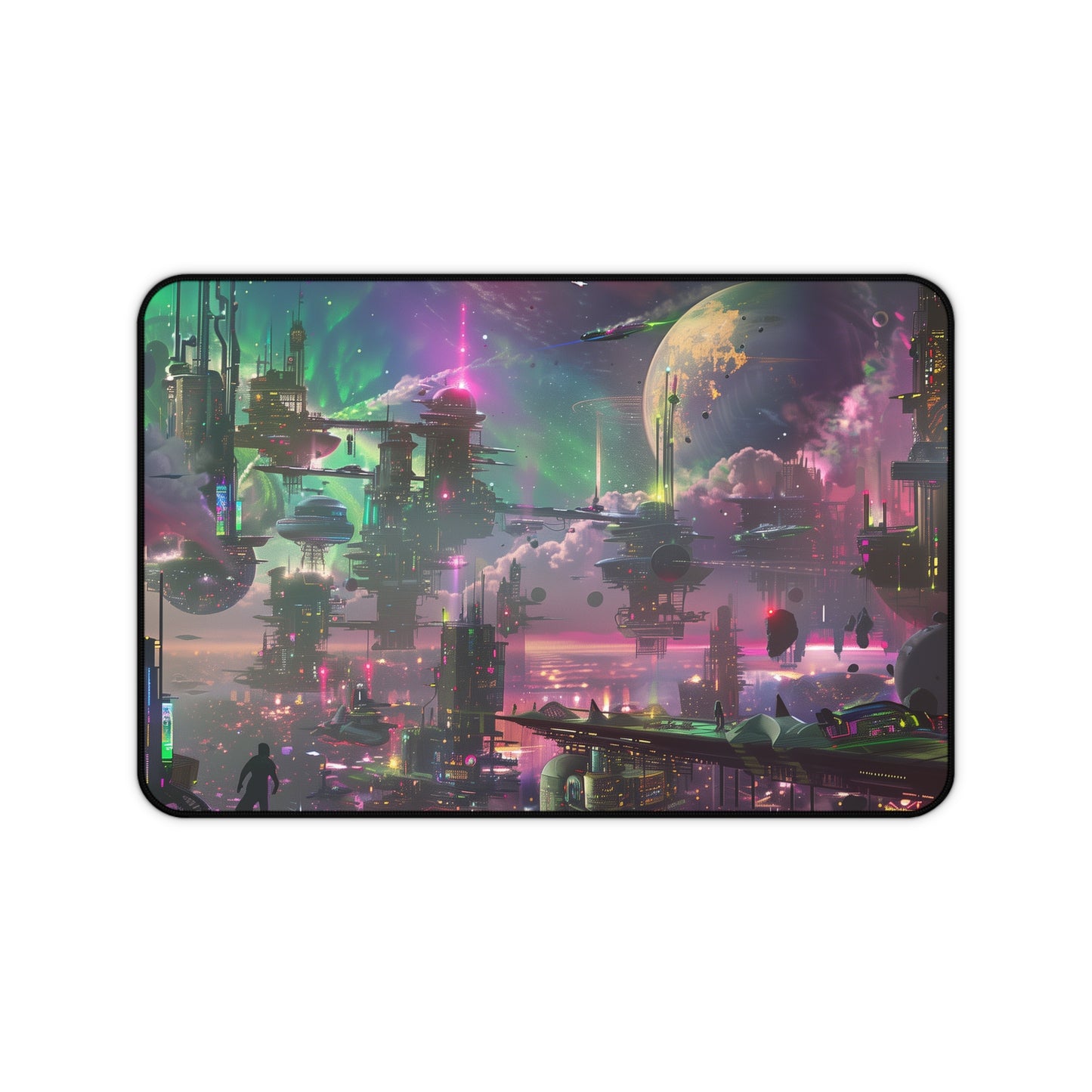 Futuristic Space City Mouse Mat - Vibrant Nebula Design