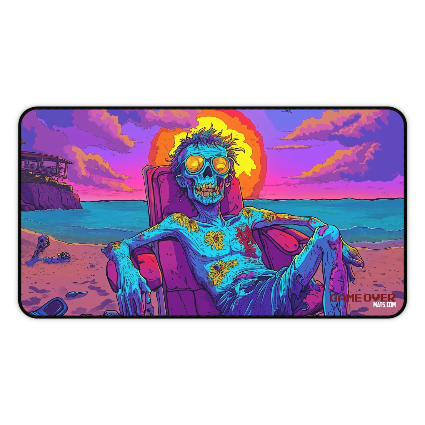 Vibrant Cartoon Zombie Beach Mouse Mat | Unique Zombie Sunbathing