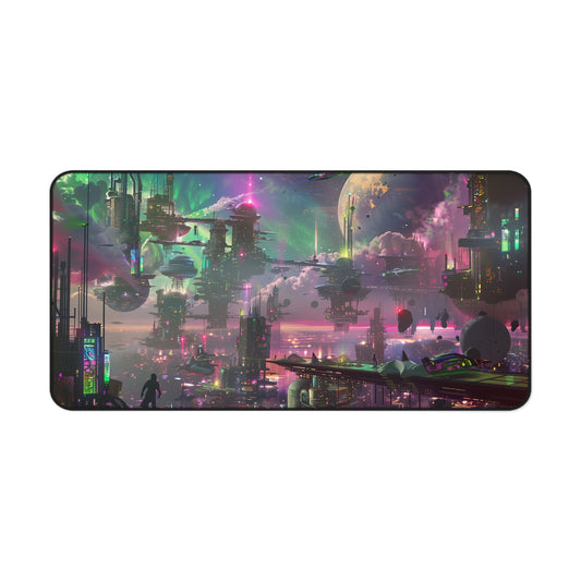 Futuristic Space City Mouse Mat - Vibrant Nebula Design